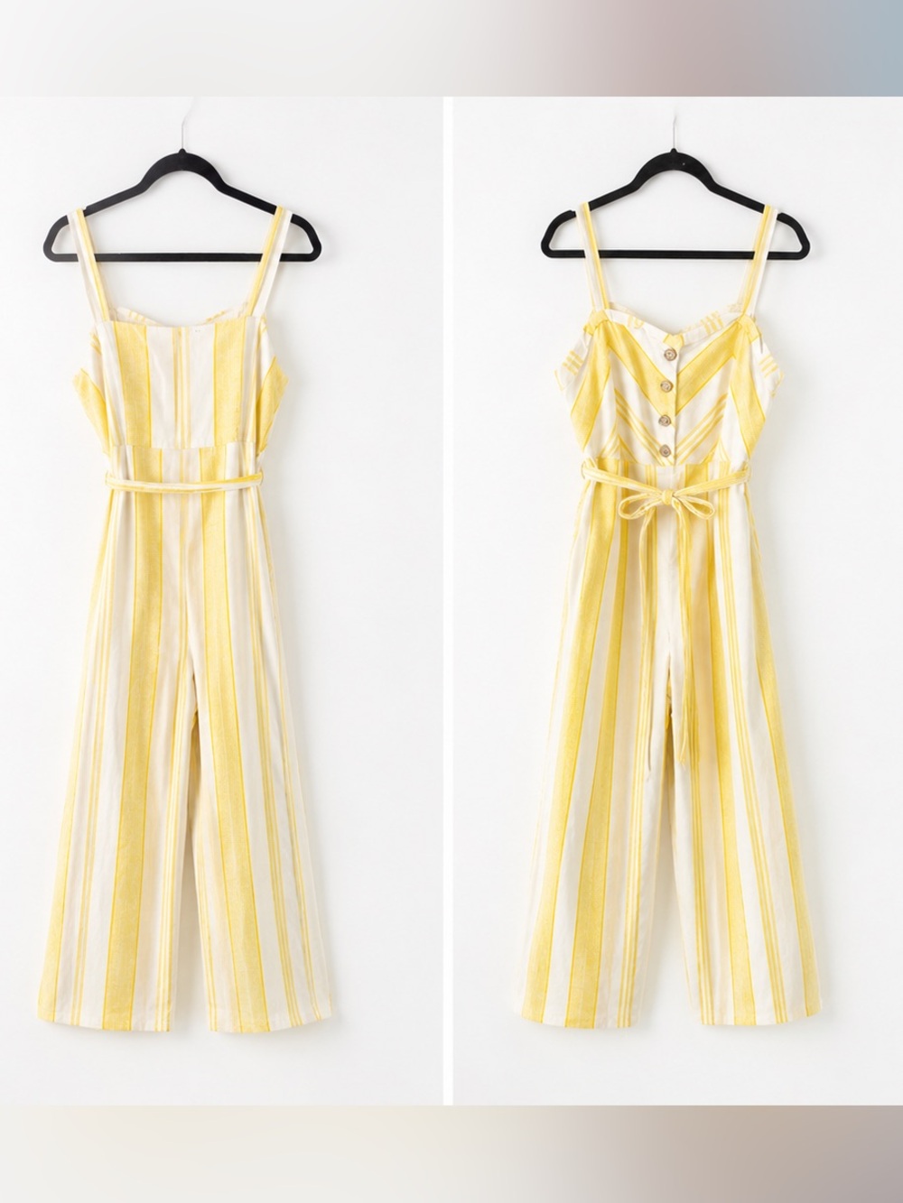 Mango Yellow & White Striped Linen Blend Jumpsuit